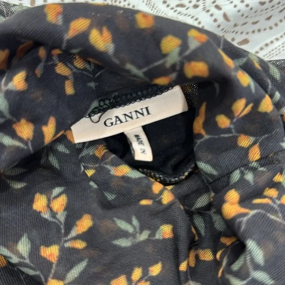 Ganni Women’s Black Floral Long-Sleeve Turtleneck Top - Picture 2 of 4